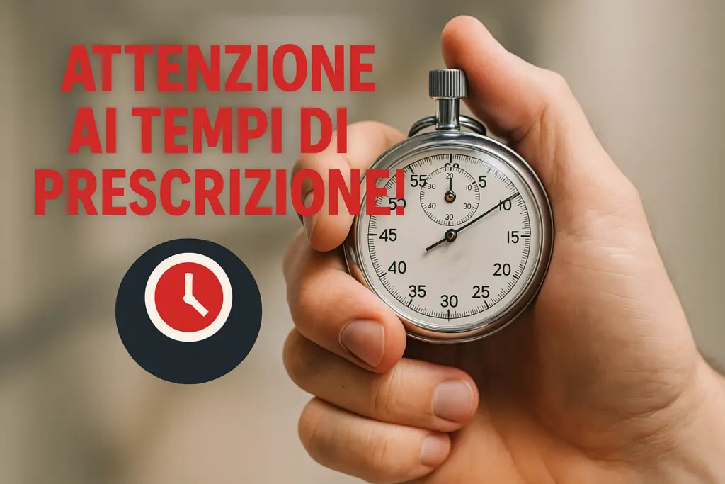 Mano che stringe un cronometro con pollice sul pulsante: simbolo della corsa contro il tempo nei casi di prescrizione per errore medico
